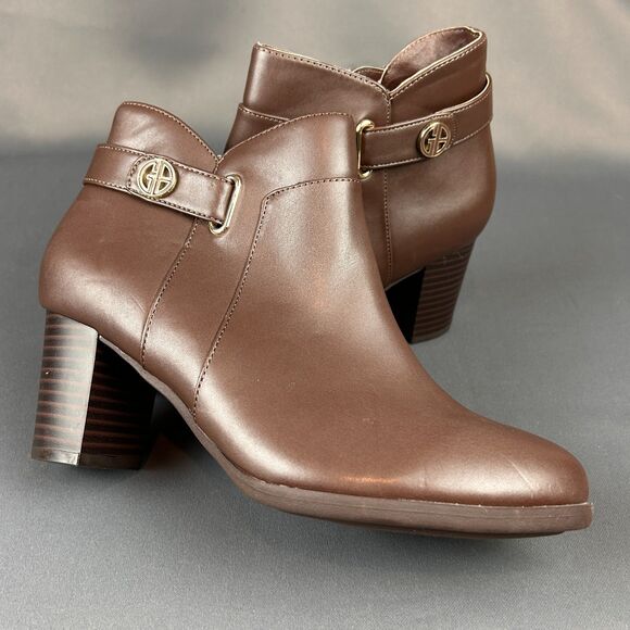 Giani Bernini Shoes - Giani Bernini Womens Artemy Block Heel Side Zip Booties Shoes Brown 6M NEW